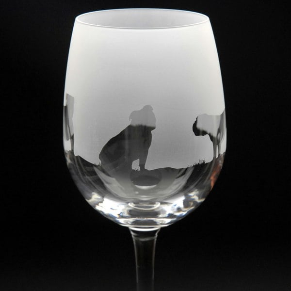 Glyptic Glass Art English Bulldog Dog Crystal Wine Glass - Engraved Gift/Hand Etched