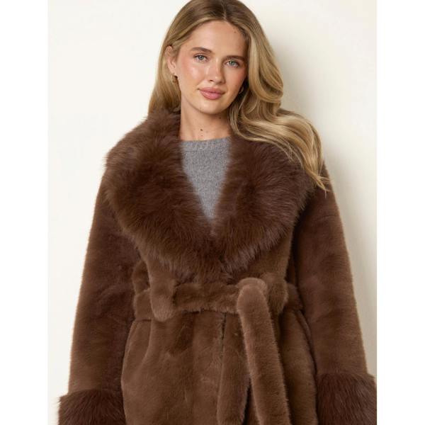 Blue Vanilla Plush Faux Fur Belted Coat