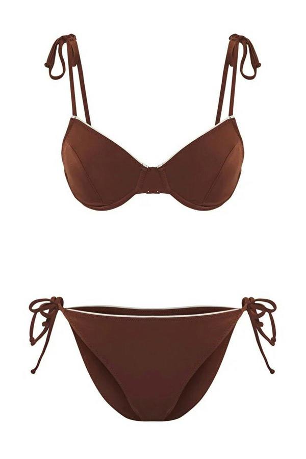 WOVCOR Color Blocking Balconette Padded Brazilian Low Waist Bikini Set
