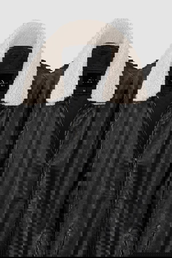 Mens Detachable Borg Collar Black Genuine Leather Jacket