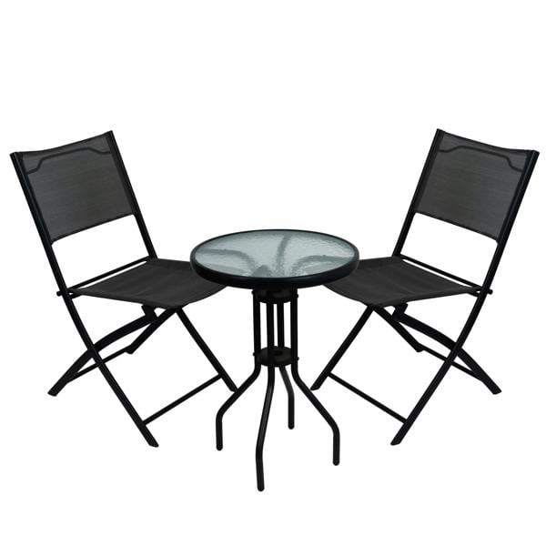 Gardenwize Outdoor Bistro Set – 3 Piece Grey Folding Table & Chairs Set