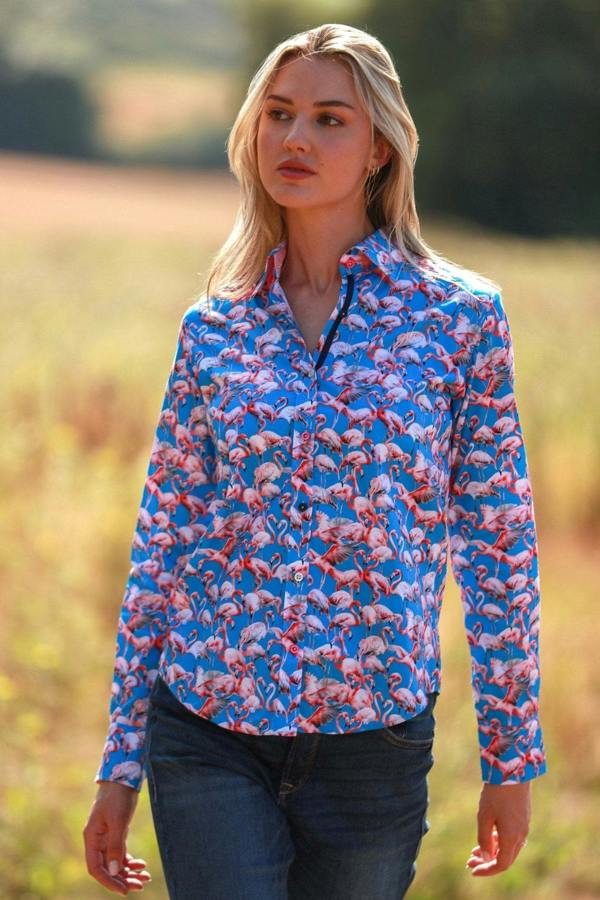 FLAMBOYANCE OF FLAMINGOS  WOMENS  PRINT SHIRT - Premium Men's Patterned Shirt by Claudio Lugli | Bold Design, Tailored Fit, Best Printed Shirts