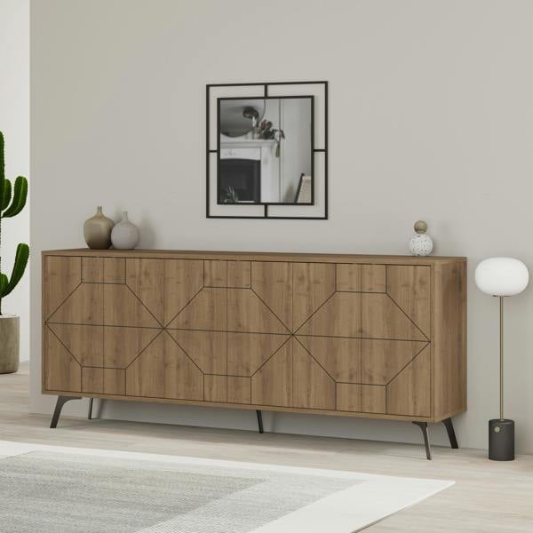 Decortie Dune Gold Marble Effect Geometric 6 Door Sideboard with Metal Legs (W) 181cm