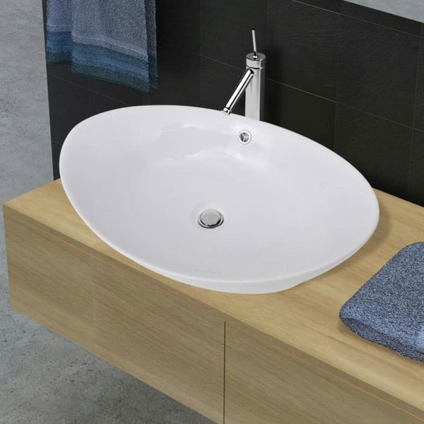 Berkfield Luxury Ceramic Basin Oval with Overflow 59 x 38,5 cm