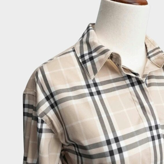 Burberry Soft Fawn Check Cotton Belted Dress Beige