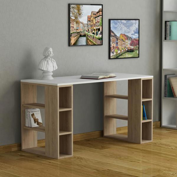 Decortie Colmar Modern Desk with Integrated 6-Shelf Bookshelf Storage Width 140cm