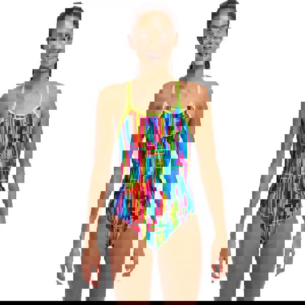 Funkita Girls Glitch Diamond Back swimsuit in multi, with bind shoulder straps