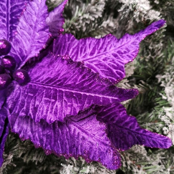 Samuel Alexander 76cm Purple Velvet Poinsettia Stem with Glitter Christmas Decoration