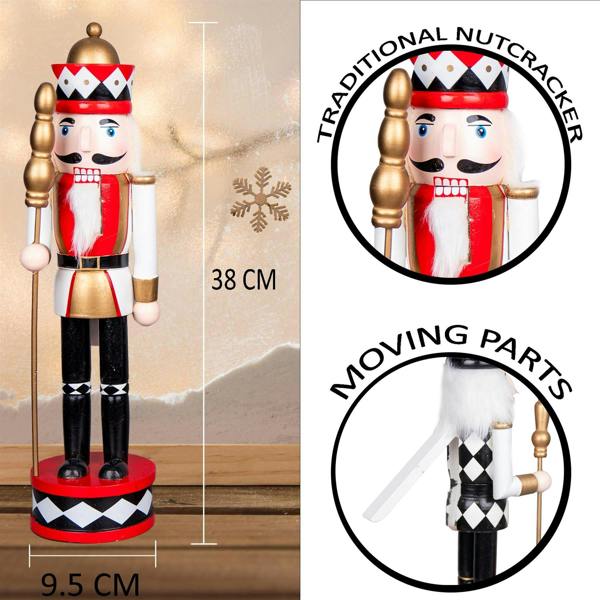 38cm Wooden Christmas Nutcracker Soldier Ornament Set of 3, Hand Painted Red and Black image 2