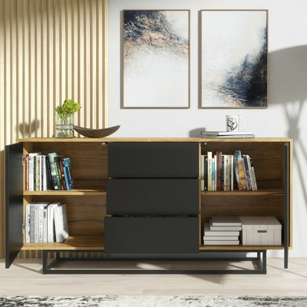 Mex Furniture Loft Retro Industrial Sideboard Vintage Oak Cabinet Chest of Drawers