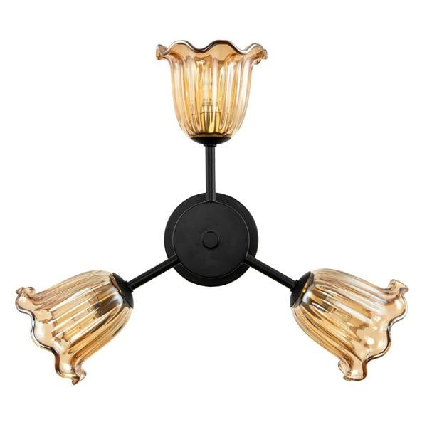 Designer Matte Black Ceiling Light with Amber Floral Glass Shades Image 3