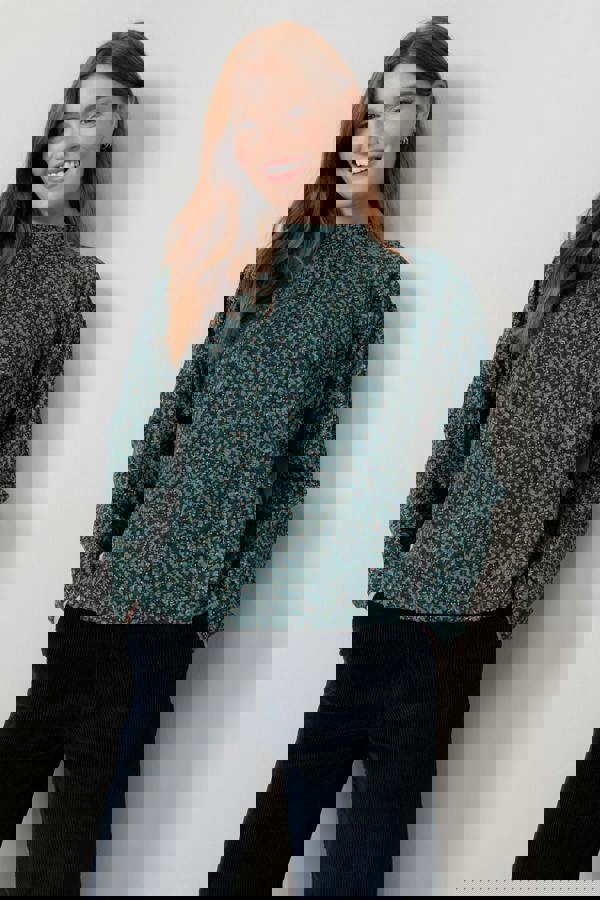 Lily & Me Bayberry Batwing Ditsy Print Top Green