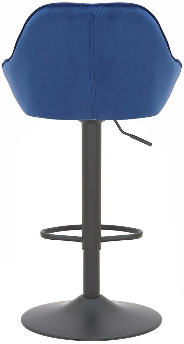 Lamboro Velluto Kitchen & Breakfast Bar Stool, Velvet Padded Seat & Backrest, Matt Black Footrest, Height Adjustable Swivel Gas Lift, Blue