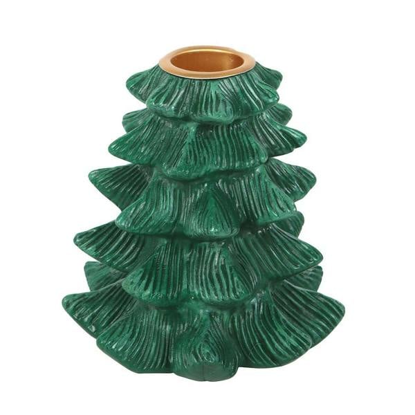 Kingsbury Gifts Green Christmas Fir Tree Candle Holder with Taper Candle