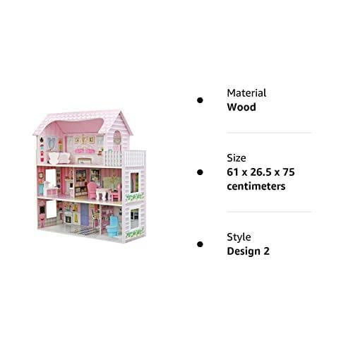 HYGRAD BUILT TO SURVIVE HYGRAD® Kids Wooden Three Levels Victorian Wooden Doll House with Furniture Set For Role Play (Design 2)