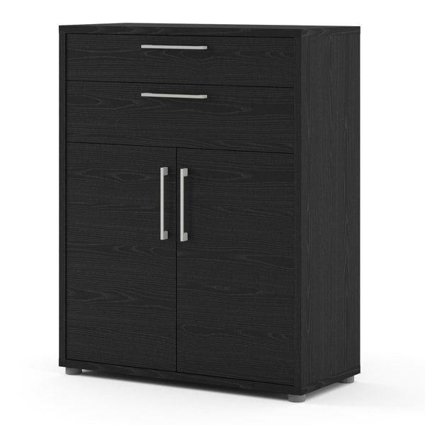 Furniture To Go Prima Bookcase 1 Shelf With 2 Drawers 2 Doors In Black Woodgrain
