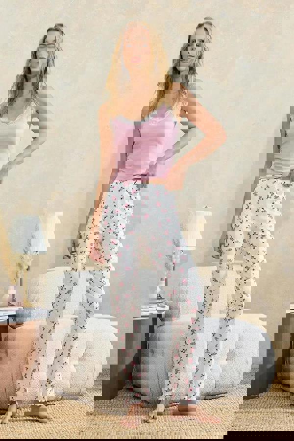 WOVCOR 3-Piece Cotton Floral Lace Detail Knitted Pajama Set