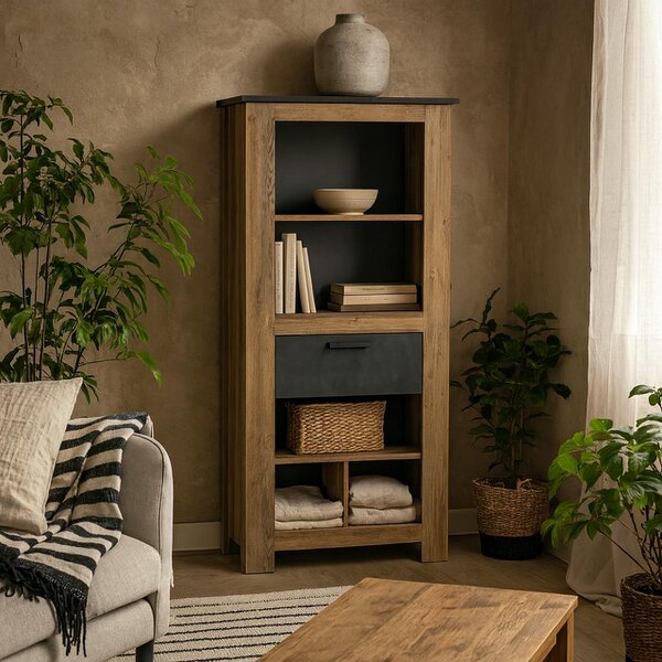 Wyld Haus Juniper 1 Drawer Bookcase Chestnut and Matera Grey