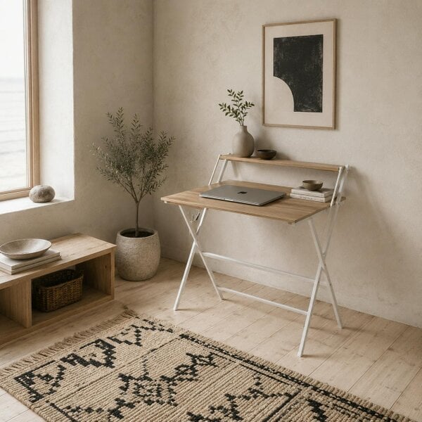 Wyld Haus Veeldi 70cm Small Wooden Natural Folding Desk With Raised Monitor Shelf