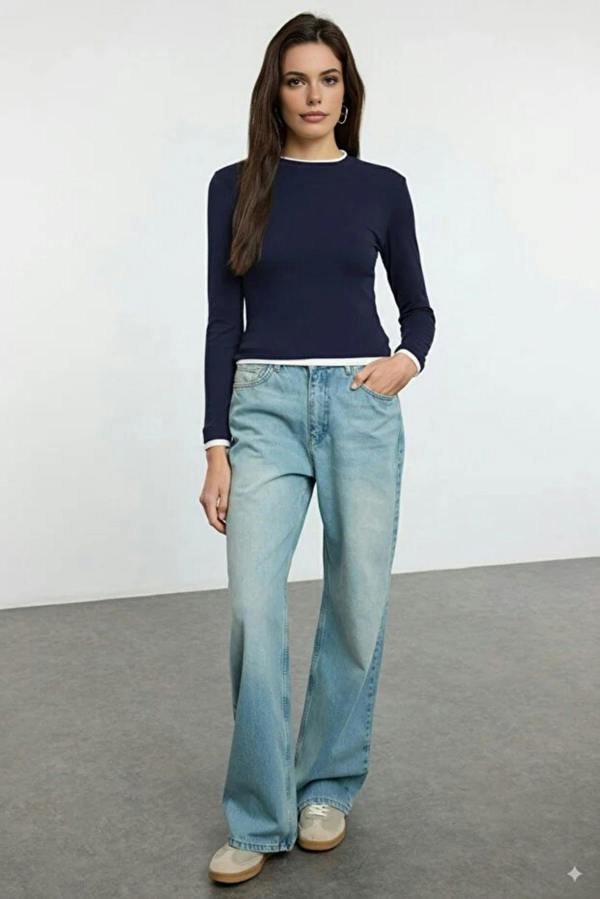 WOVCOR Color Block Fitted Knit Blouse