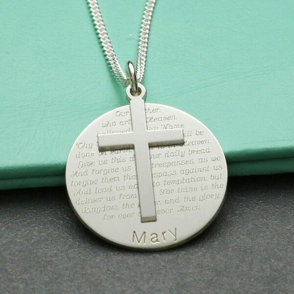 Christopher James of London Sterling Silver Cross With Personalised The Lord's Prayer Disc & Optional Engraving
