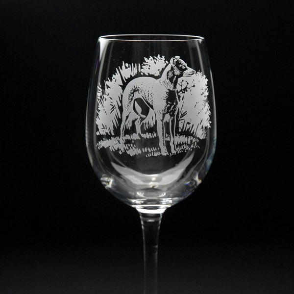 Glyptic Glass Art Whippet Dog Crystal Wine Glass - Hand Etched/Engraved Gift