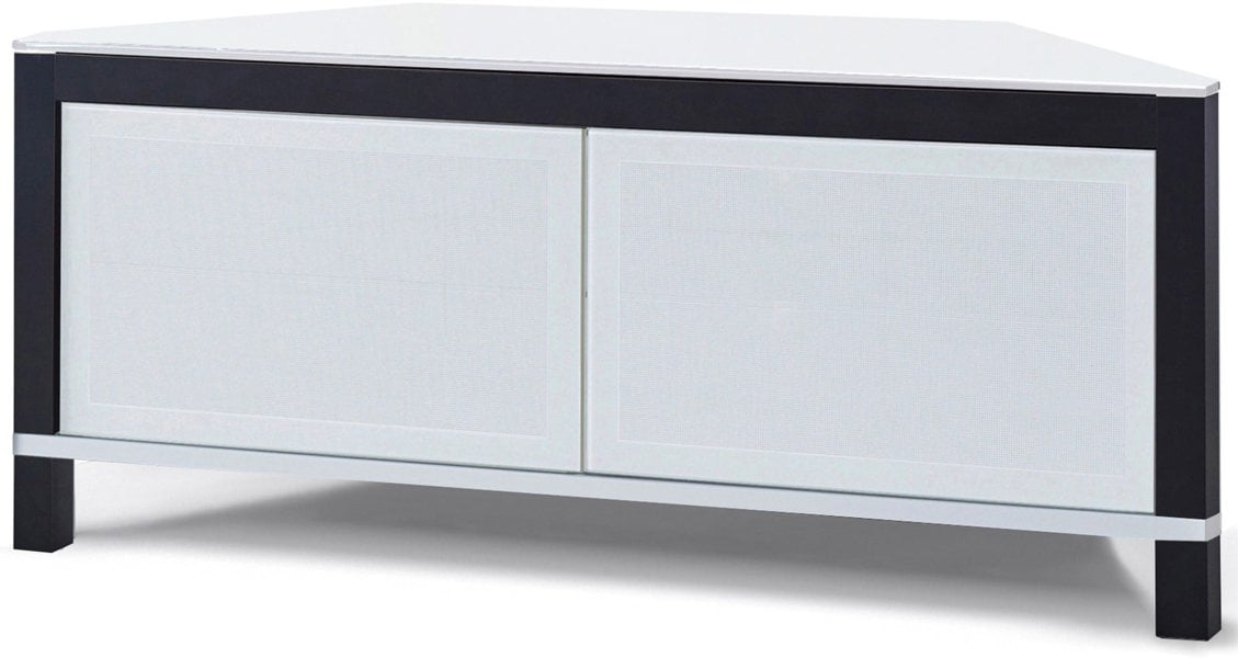 MDA Designs VOLANS Tru-Corner Remote Friendly Doors White/Black Reversible Panel LCD/Plasma/LED TV up to 42" Corner TV Cabinet