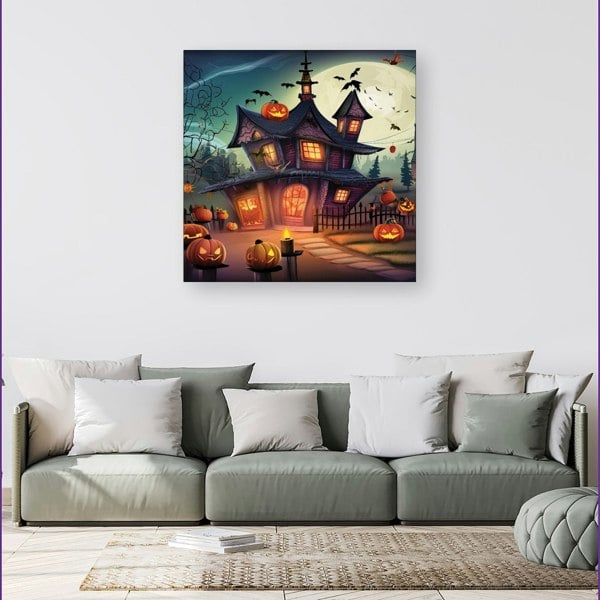 Warren Reed Spooky Halloween House Canvas