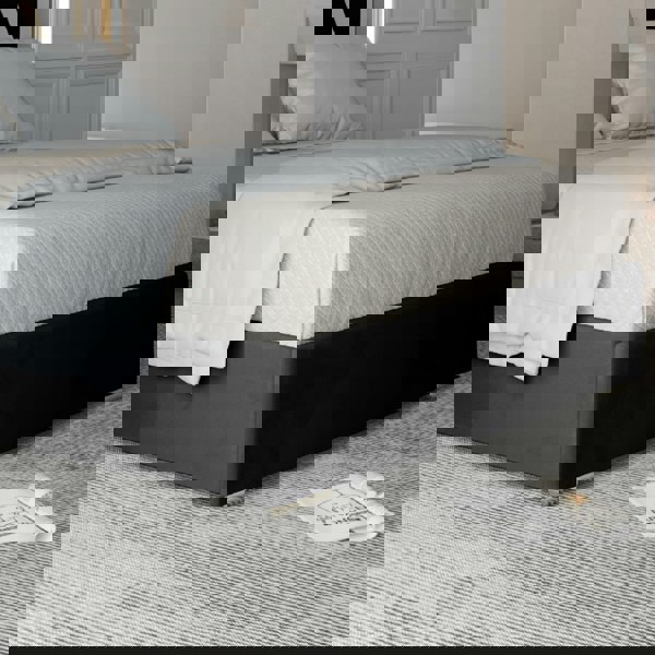 Casa Magna Alison Upholstered Soft Velvet Metal Bed Frame - Black