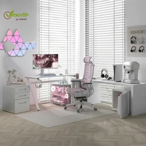 White 3-drawer lockable file cabinet near a home office workspace.