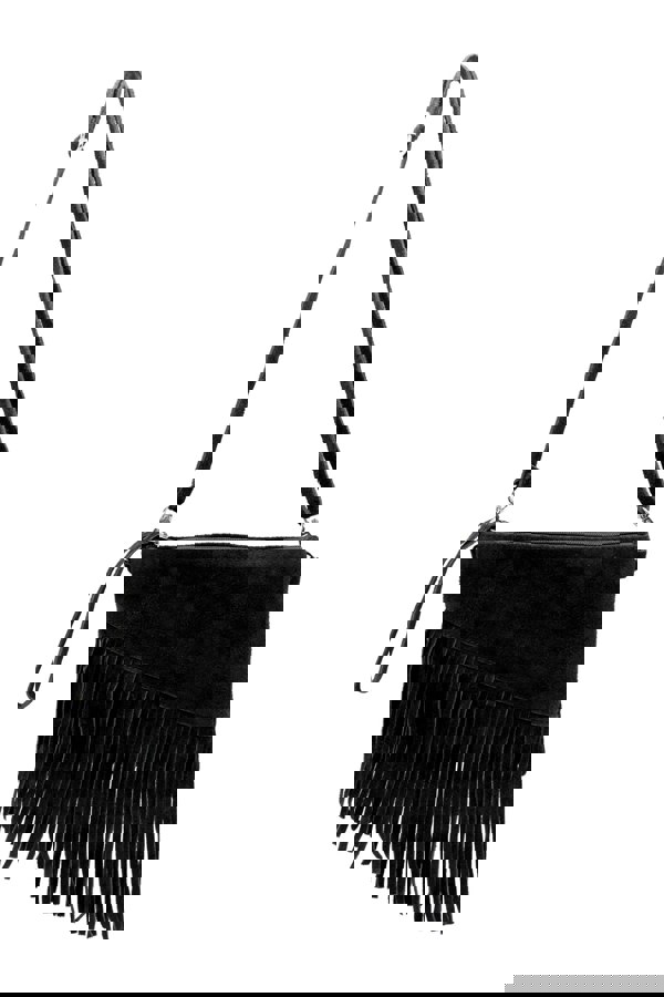 Kitise Small Multi-Functionla Fringe Italian Suede Leather Wristlet Purse Bag Crossobody Handbag