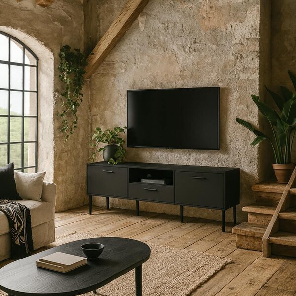 Wyld Haus Nagoya Black Media TV Unit 2 Doors 1 Drawer 1 Shelf