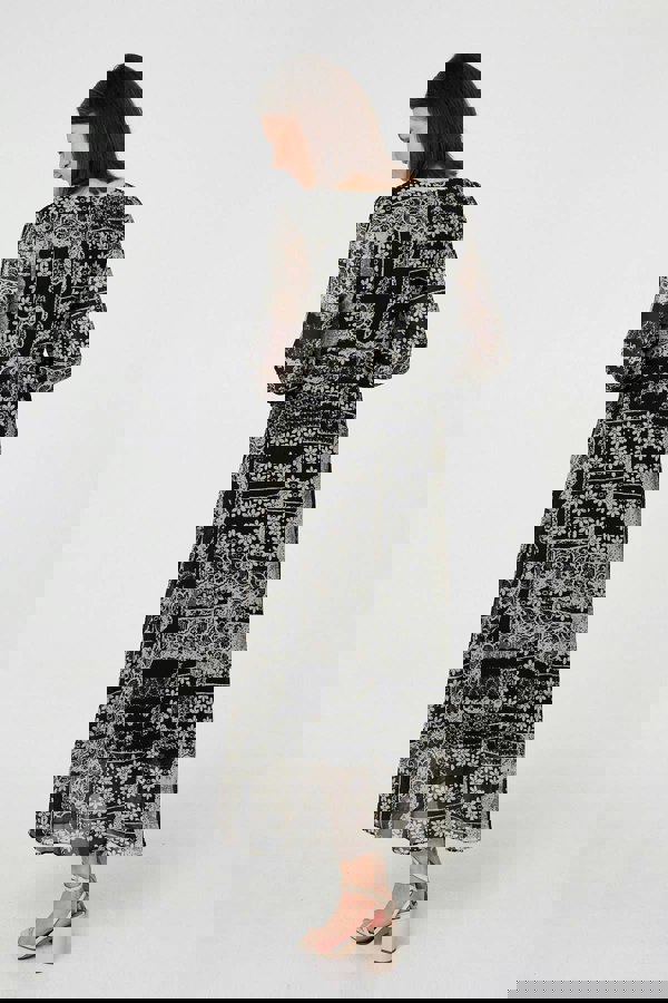 Black | Floral Patchwork Print Long Dress
