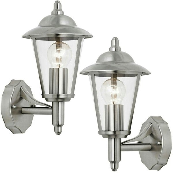 2 PACK IP44 Outdoor Wall Lamp Stainless Steel Traditional Lantern Porch Uplight Loops