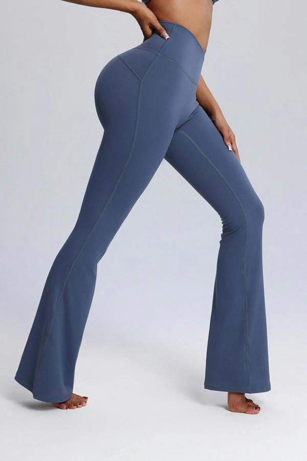 Anniou Crossover Flared Yoga Leggings - Agate blue