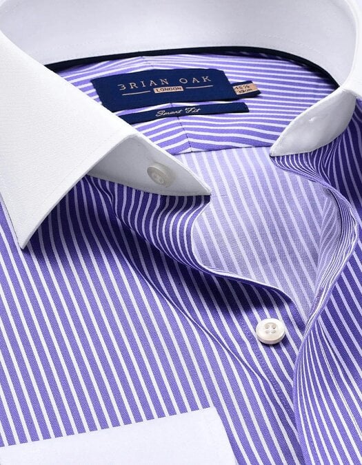 Brian Oak Men's Violet Stripe Shirt with Contrast Collar