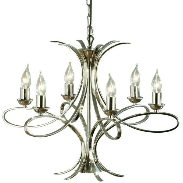 Eaves Hanging Ceiling Pendant Chandelier 6 Lamp Polished Nickel Curve Arm Light Loops
