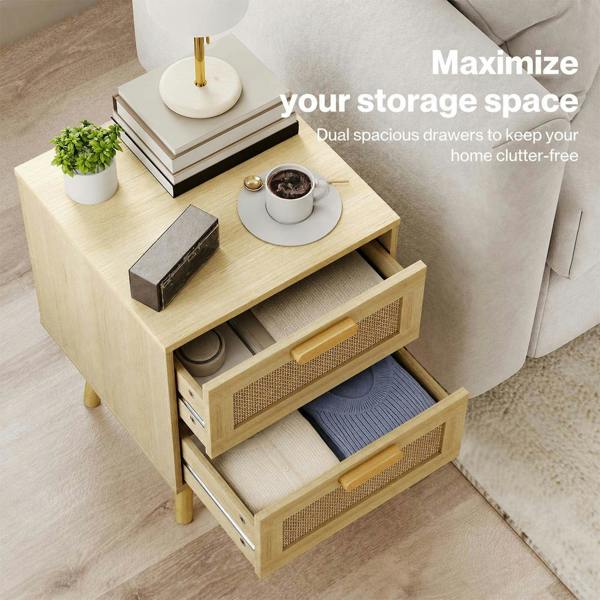 Levede Bedside Table Rattan 2 Pack Drawers Nightstand End Table Bedroom Bamboo