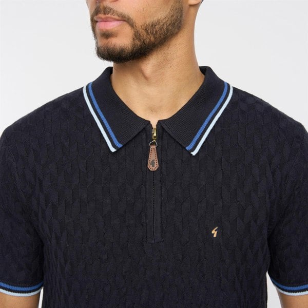 Gabicci G54M08 Mens Short Sleeve Zip Neck Knitted Polo Gabicci Classic - NAVY