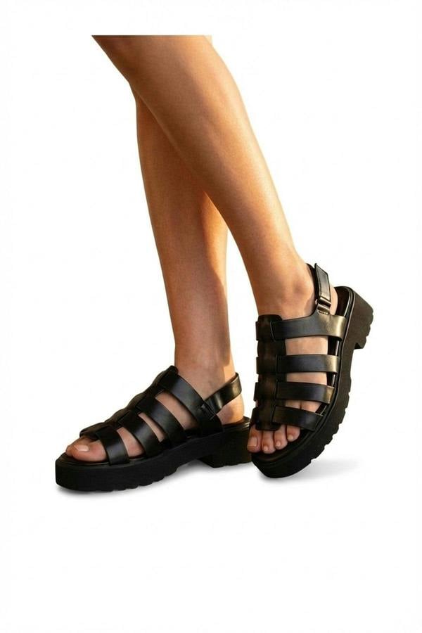 Rosa Cage Platform Sandals - Black_wb
