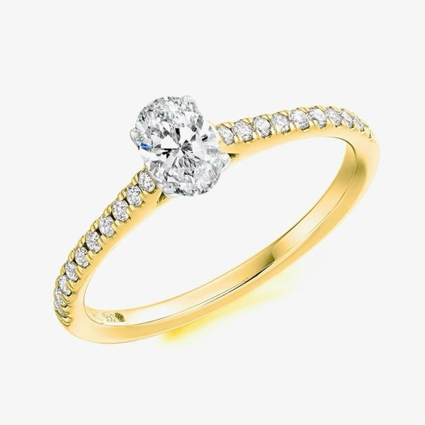 T. H. Baker 18ct Yellow Gold 0.30ct Oval Cut Diamond Shoulder Set Solitaire Ring ENG5487SMT