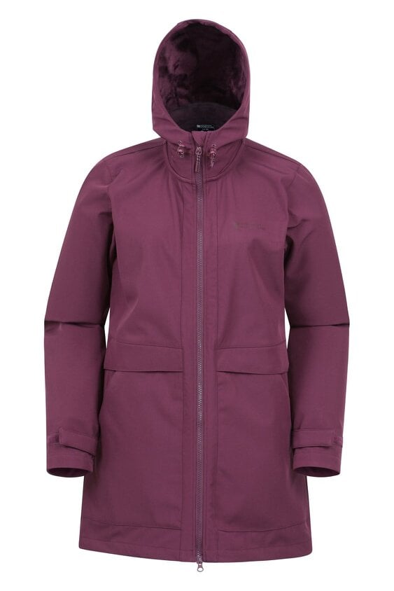 Mountain Warehouse Womens Shauna Faux Fur Lined Longline Softshell Jacket - Dark Red