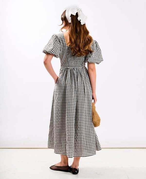 Black Gingham Midi Dress