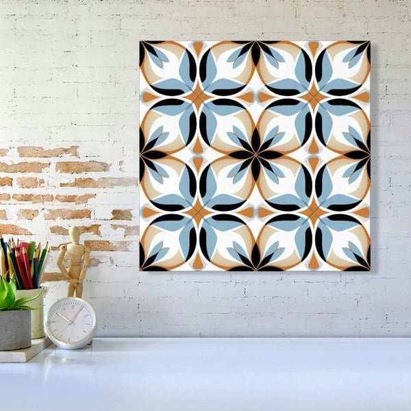 Warren Reed White Brown and Blue Geometric Pattern Canvas