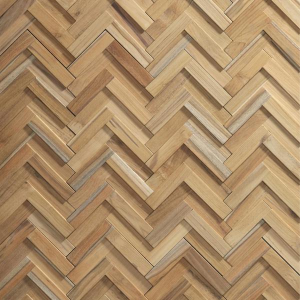 Wallsupply UltraWood Herringbone ZigZag Solid Teak Wood Panels, Wall Cladding 3D Interlocking Tiles, 12pcs 0.8m²