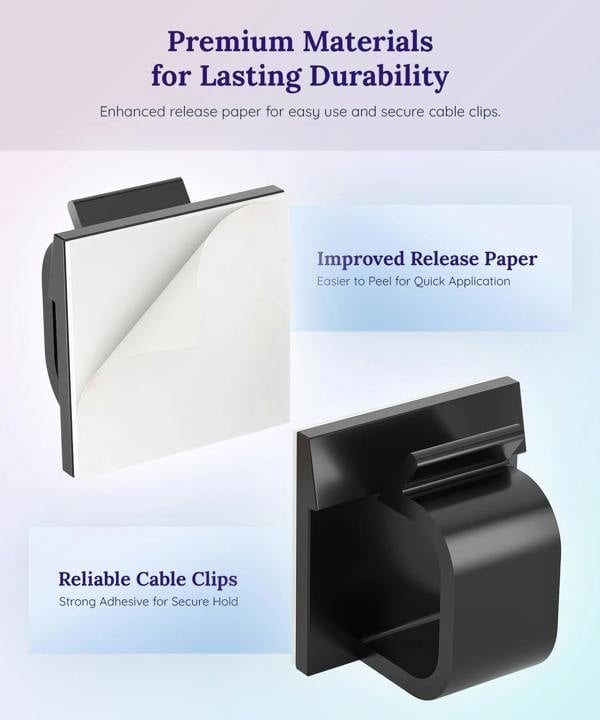 ULTRICS Cable Clips, Self Adhesive Cable Holder Clips for Cable Management and Wire Organisation