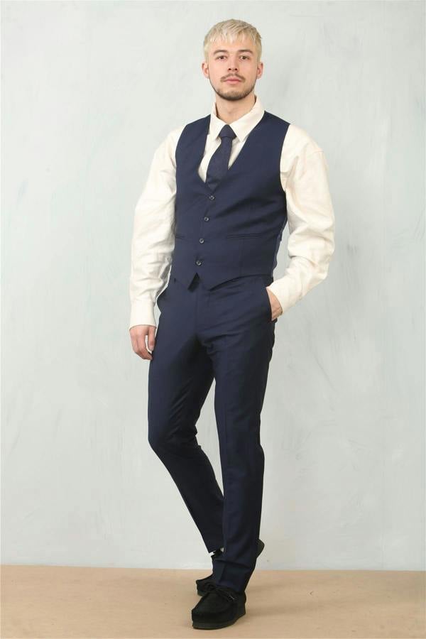 Infinity Leather Men's Navy 3 Piece Formal Classic Prom Suit Workwear