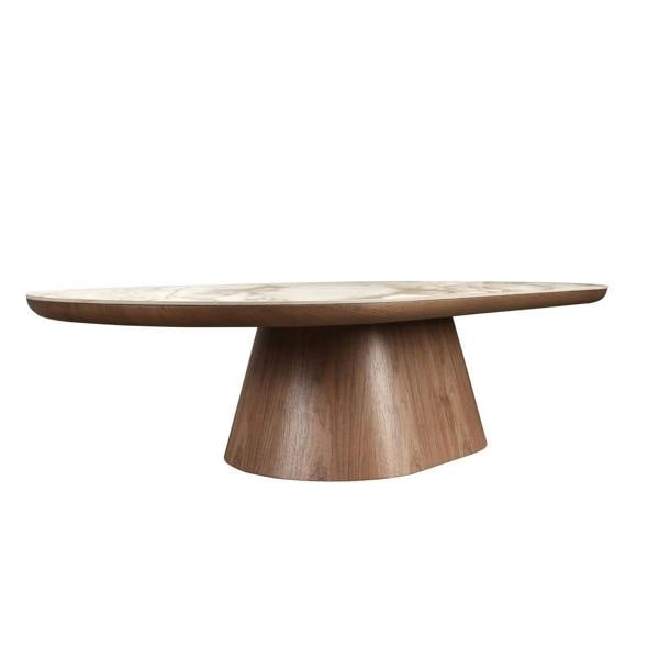 Angel Cerdá Porcelain marble and walnut oval half round coffee table 2160