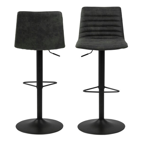 Wyld Haus Set of 2 Aalborg Bar Stool Upholstered Grey Fabric Etched Back