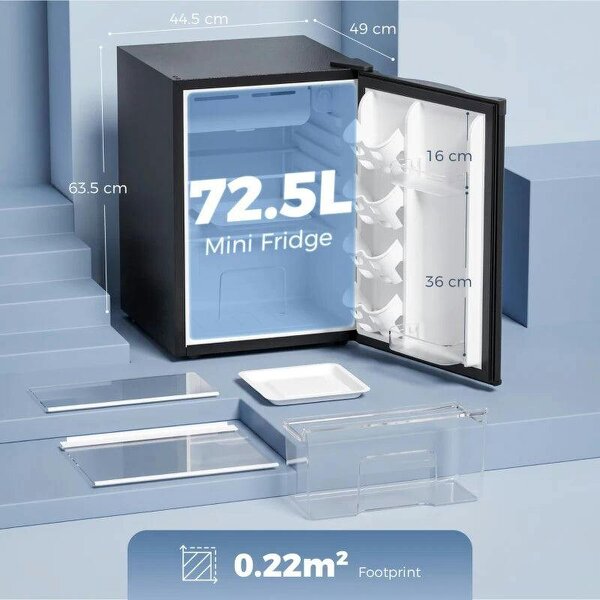 73 L Mini Fridge with Chiller Box, Single Door Compact Refrigerator, Adjustable Thermostat, Reversible Door, Black